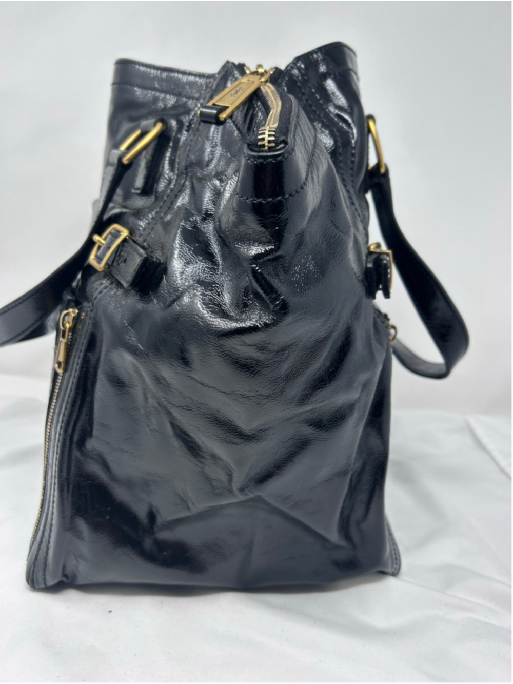 YSL Downtown Tote Black Patent Leather Large Shoulder Bag Gold Hardware - Picture 6 of 16